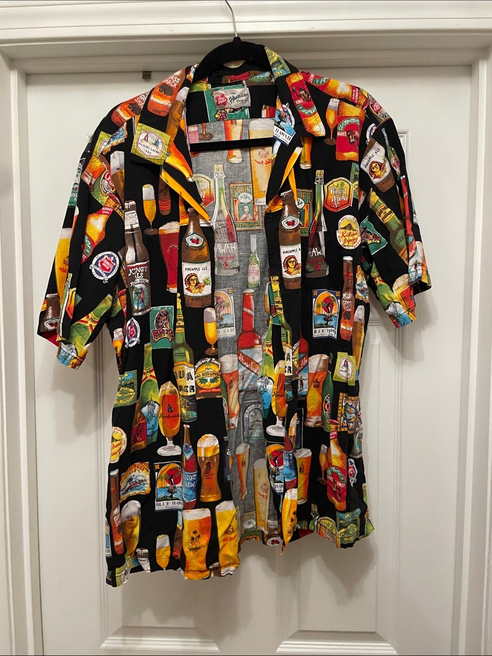 Hawaiian Originals Tropical Beer Print Button-Up Shirt in Black & Multi